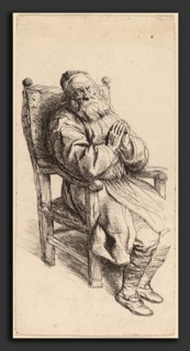 Salomon Koninck (Dutch, 1609 - 1656), Old Man Sleeping in an Armchair, etching