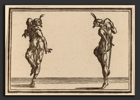 Edouard Eckman after Jacques Callot (Flemish, born c. 1600), Two Pantaloons Dancing, 1621, woodcut