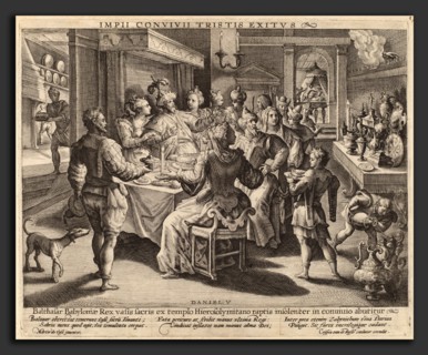 Crispijn de Passe I after Maarten de Vos (Dutch, c. 1565 - 1637), Belshazzar's Feast, engraving on