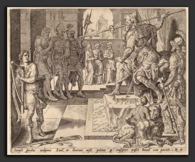 after Maerten van Heemskerck, David before Saul, c. 1556, engraving