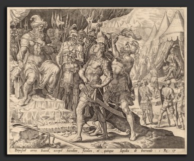 after Maerten van Heemskerck, David Armed before Saul, c.1556, engraving