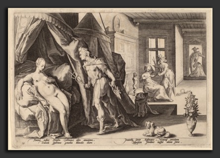 Dutch 16th Century after Hendrik Goltzius, Mercury Entering Herse's Room, 1590, engraving on laid