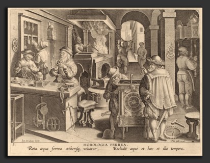 Theodor Galle after Jan van der Straet (Flemish, c. 1571 - 1633), Clockmaking: pl.5, c. 1580-1590,
