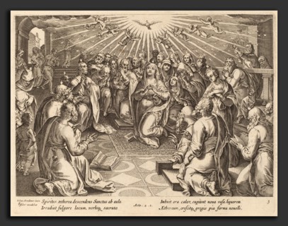 Philip Galle after Jan van der Straet (Flemish, 1537 - 1612), Pentecost, engraving