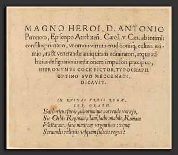 Hieronymus Cock (Flemish, c. 1510 - 1570), Dedication Page, published 1551, Roman type on laid