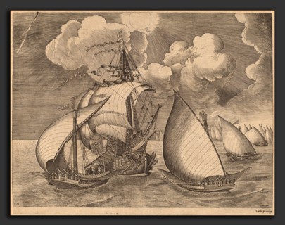 Frans Huys after Pieter Bruegel the Elder (Flemish, 1522 - 1562), A Fleet of Galleys Escorted by a