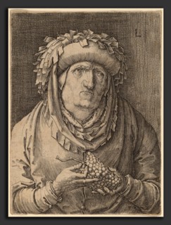 Lucas van Leyden (Netherlandish, 1489-1494 - 1533), The Old Woman with Grapes, c. 1523, engraving