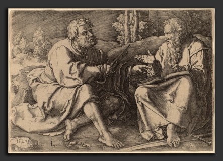 Lucas van Leyden (Netherlandish, 1489-1494 - 1533), Saints Peter and Paul Seated in a Landscape,