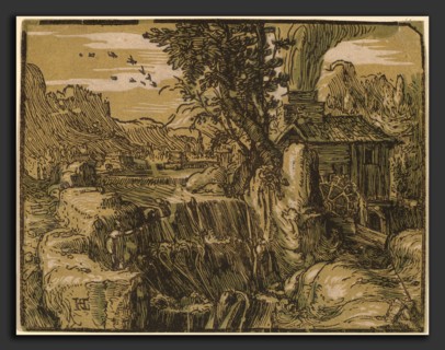 Hendrik Goltzius (Dutch, 1558 - 1617), Landscape with a Waterfall, probably 1592-1595, chiaroscuro