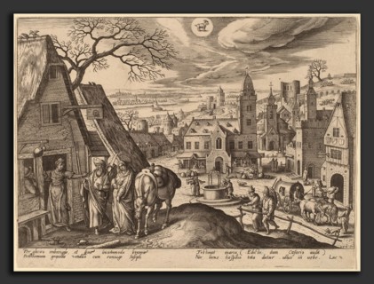 Adriaen Collaert after Hans Bol (Flemish, c. 1560 - 1618), The Virgin and Joseph Refused at the Inn