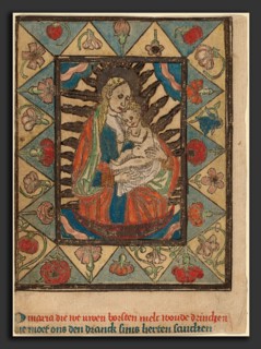 Netherlandish 15th Century, The Madonna and Child, c. 1500, woodcut,  hand-colored in light and