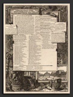 Giovanni Battista Piranesi (Italian, 1720 - 1778), Catalogo delle Opere, etching