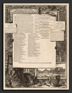 Giovanni Battista Piranesi and Francesco Piranesi (authors) (Italian, 1720 - 1778), Catalogo delle