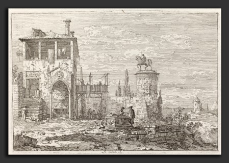 Canaletto (Italian, 1697 - 1768), The Equestrian Monument [upper right], c. 1735-1746, etching on
