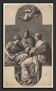 Giorgio Ghisi after Francesco Primaticcio (Italian, 1520 - 1582), Three Muses and a Gesturing
