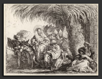 Giovanni Domenico Tiepolo (Italian, 1727 - 1804), Joseph Kneels with the Child before Mary on the