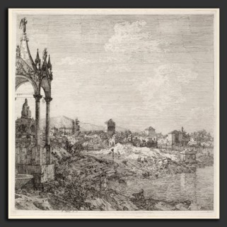 Canaletto (Italian, 1697 - 1768), View of a Town with a Bishop's Tomb, c. 1740, etching in black on