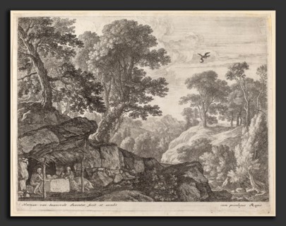 Herman van Swanevelt, Saint Paul and Saint Anthony Fed by the Raven, Dutch, c. 1600 - 1655, etching