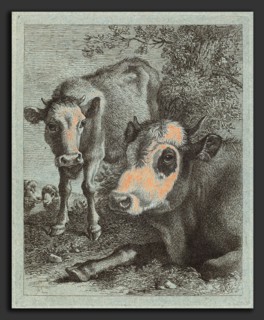 Francesco Londonio (Italian, 1723 - 1783), Reclining Cow and Calf in the Open, 1758-1759, etching