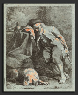 Francesco Londonio (Italian, 1723 - 1783), Sleeping Old Man with Dog, 1759, etching heightened with