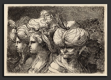 Gaetano Gandolfi (Italian, 1734 - 1802), Six Heads, a Turk in Front, etching