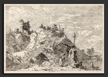 Canaletto (Italian, 1697 - 1768), Landscape with the Pilgrim at Prayer, c. 1735-1746, etching