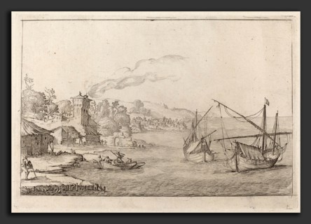 Ercole Bazicaluva (Italian, c. 1610 - 1661 or after), Coastal Landscape with Anchored Vessels,