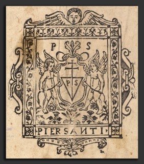 Italian 16th Century, Two Putti with Shield Inscribed Pier Santi, 16th century, woodcut