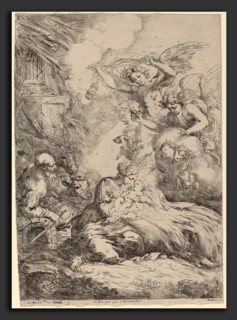 Bartolomeo Biscaino (Italian, 1632 - 1657), The Holy Family Adored by Angels (The Large Nativity),