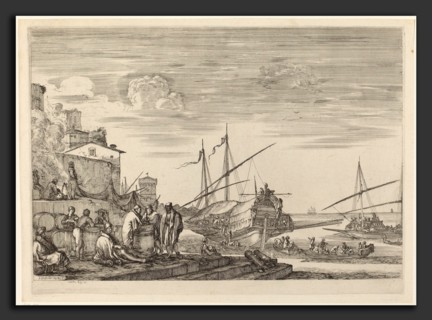 Stefano Della Bella (Italian, 1610 - 1664), View of Several Houses Facing the Port, probably c.