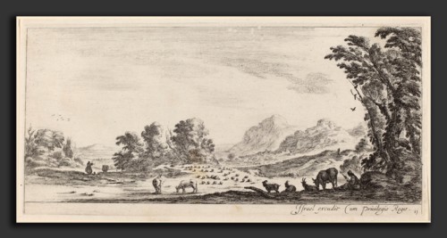 Stefano Della Bella (Italian, 1610 - 1664), Landscape with Shepherd Guarding his Flock, in or