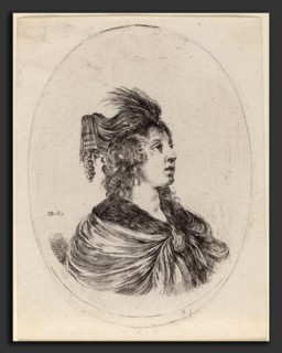 Stefano Della Bella (Italian, 1610 - 1664), Woman in a Feathered Turban, Turned to the Right,
