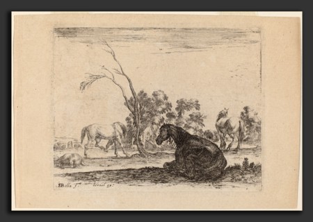 Stefano Della Bella (Italian, 1610 - 1664), Horses in a Pasture, 1642, etching