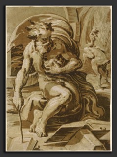 Ugo da Carpi after Parmigianino (Italian, c. 1480 - 1532), Diogenes, c. 1527, chiaroscuro woodcut