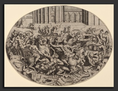 Enea Vico (Italian, 1523 - 1567), The Battle of the Amazons [recto], 1543, engraving