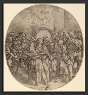 Domenico Campagnola (Italian, before 1500 - 1564), The Descent of the Holy Spirit, 1518, engraving