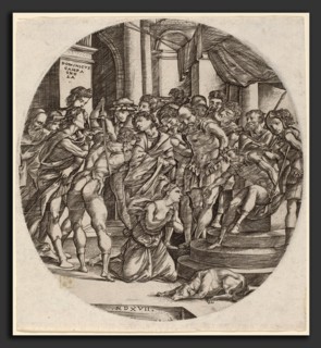 Domenico Campagnola (Italian, before 1500 - 1564), Beheading of Saint Catherine, 1517, engraving