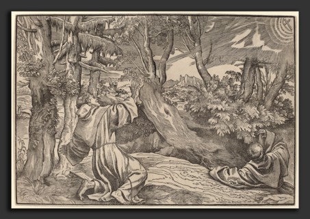 Titian (German, active c. 1530-1550), Saint Francis Receiving the Stigmata, c. 1530, woodcut on