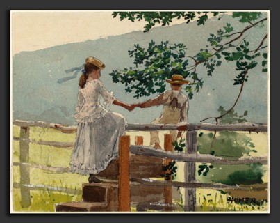 Winslow Homer (American, 1836 - 1910), On the Stile, c. 1878, watercolor, gouache, and graphite on