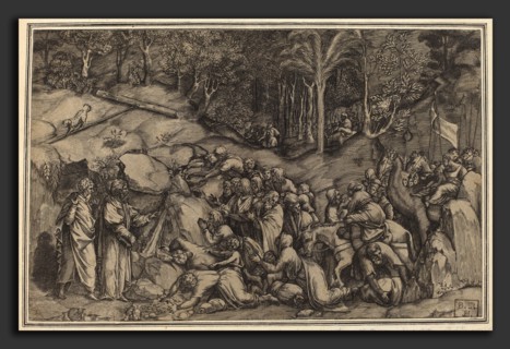 Lorenzo de Musi (Italian, active 1554), Moses Striking the Rock, engraving