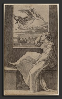 Marcantonio Raimondi possibly after Raphael (Italian, c. 1480 - c. 1534), Pensive Woman, engraving