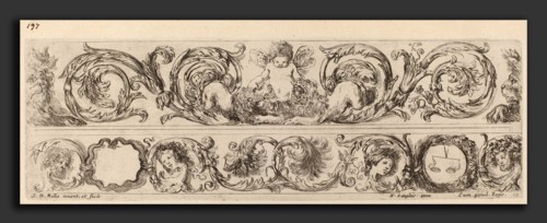 Stefano Della Bella (Italian, 1610 - 1664), Two Ornamental Bands with Cupid and Heads of the Four