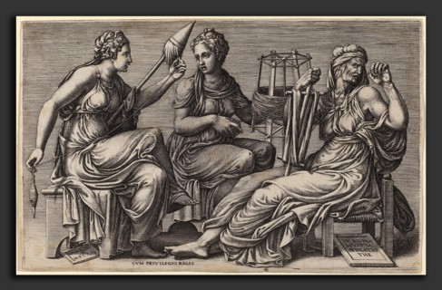 Giorgio Ghisi after Giulio Romano (Italian, 1520 - 1582), The Three Fates, 1558, engraving on laid