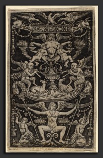 Peregrino da Cesena (Italian, active c. 1490-1520), Panel of Ornament with a Satyress Feeding Two