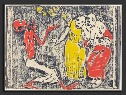 Christian Rohlfs, Death as Juggler, German, 1849 - 1938, 1918-1919, woodcut in blue-gray heightened