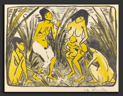 Otto MÃ¼ller, Finding of Moses (Auffindung des Moses), German, 1874 - 1930, c. 1920, lithograph in