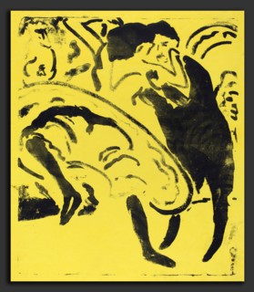Ernst Ludwig Kirchner, Dancing Couple (Tanzpaar), German, 1880 - 1938, 1909, lithograph on yellow