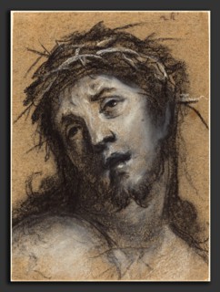 Johann Ulrich Mayr (German, 1630 - 1704), Head of Christ, c. 1670, black chalk with white