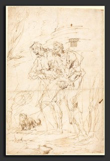 Paul Troger (Austrian, 1698 - 1762), Two Beggars with Their Dog, c. 1728, pen and brown ink on laid
