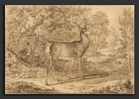 Johann Elias Ridinger (German, 1698 - 1767), A Splendid Young Stag before a Wattle Fence, 1736,